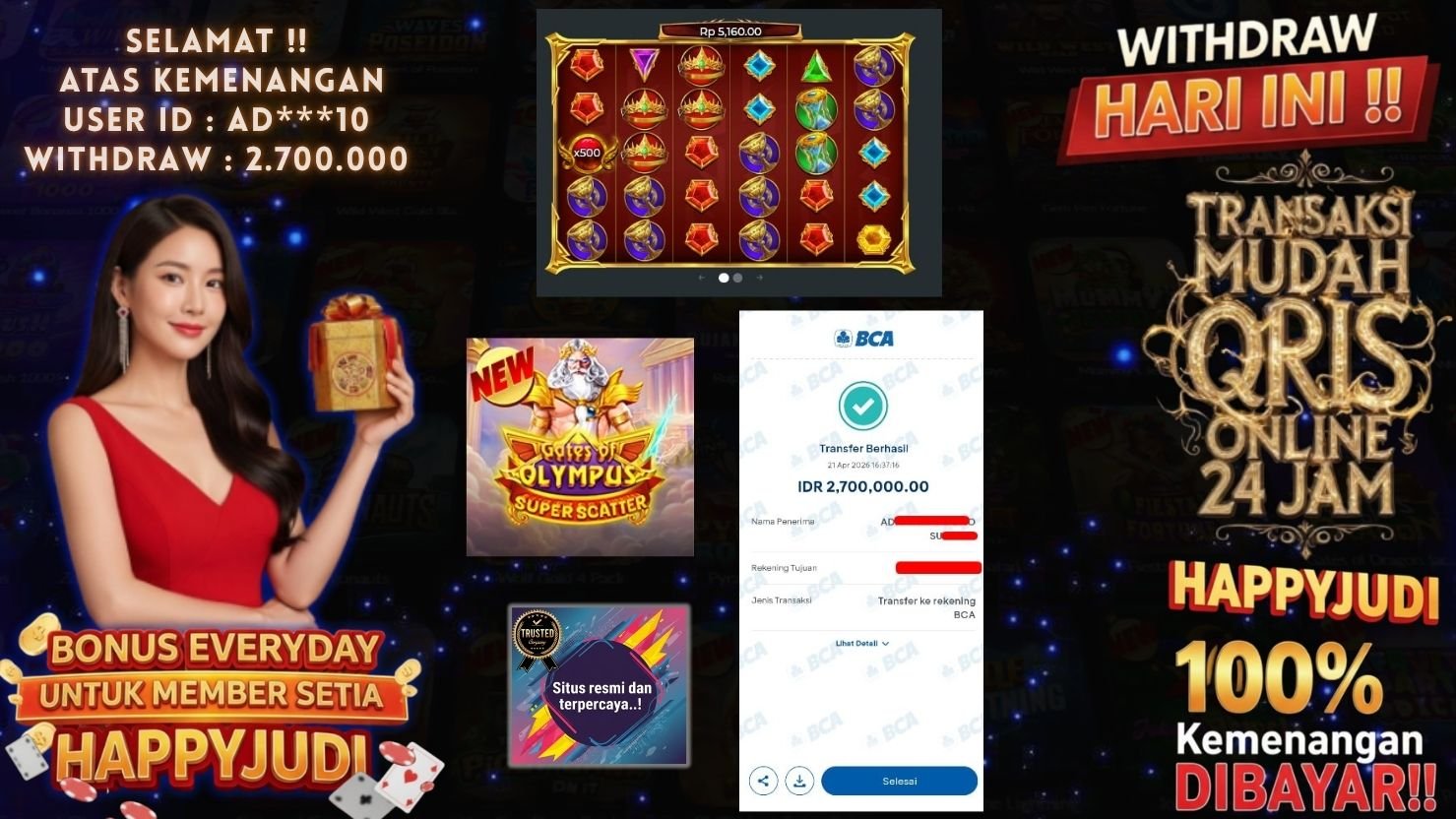 HAPPYJUDI  JACKPOT SLOT GATES OF OLYMPUS SUPER SCATTER